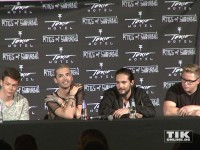 Tokio Hotel stehen auf der "Kings of Suburbia"-Pressekonferenz Rede und Antwort